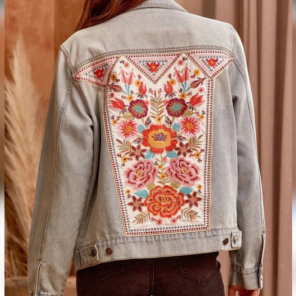 Embroidered Denim Jacket QVC-Laurie Felt Floral Back Detail Jean Jacket Size 1X